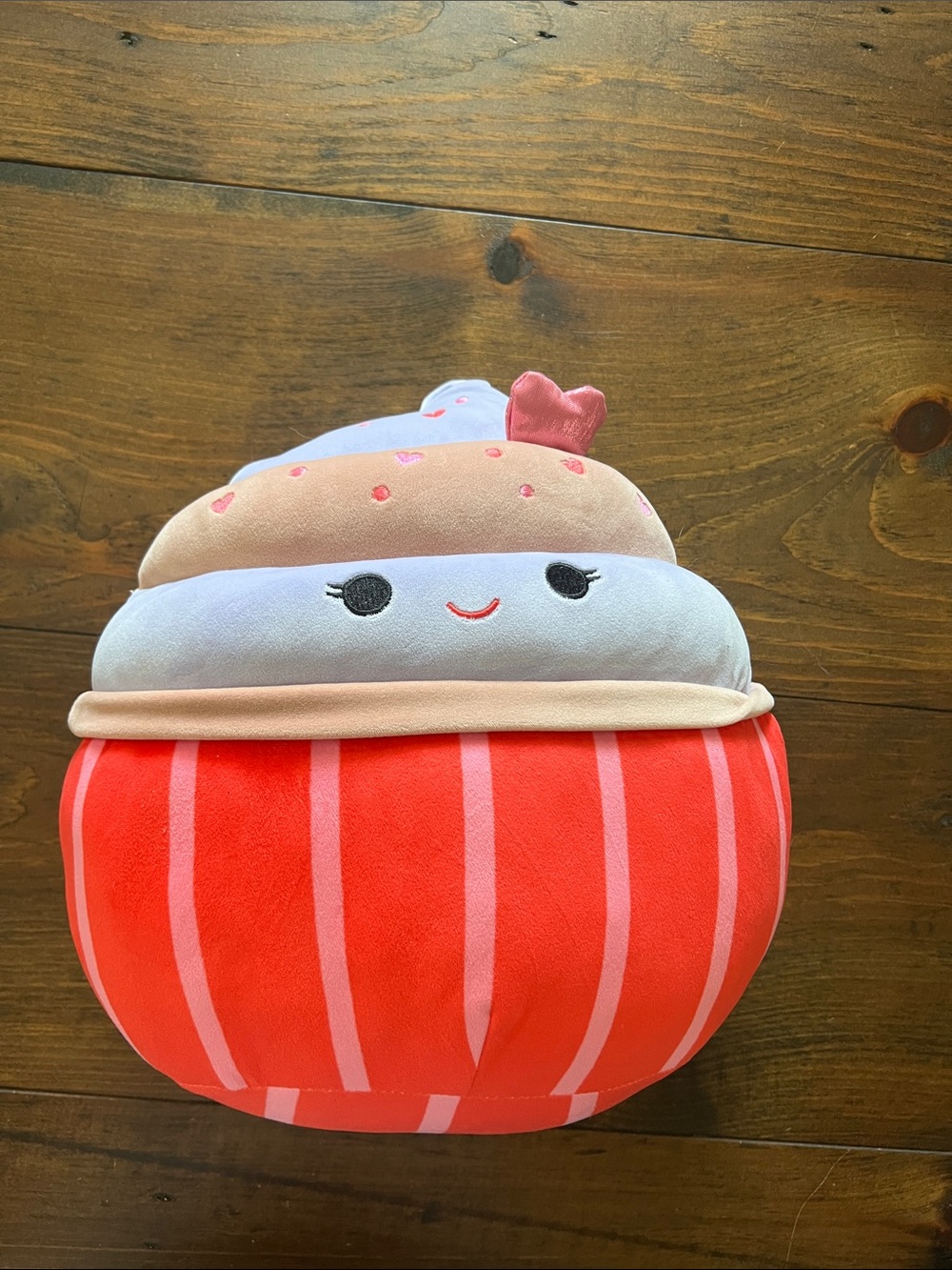 Squishmallows Cupcake Plush Pillow in Red, Pink, Beige and White